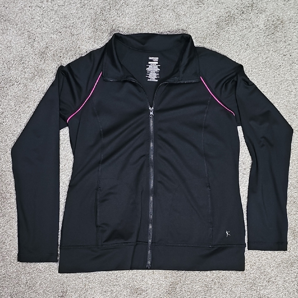 Black Zip-Up Jacket with Pink Accents